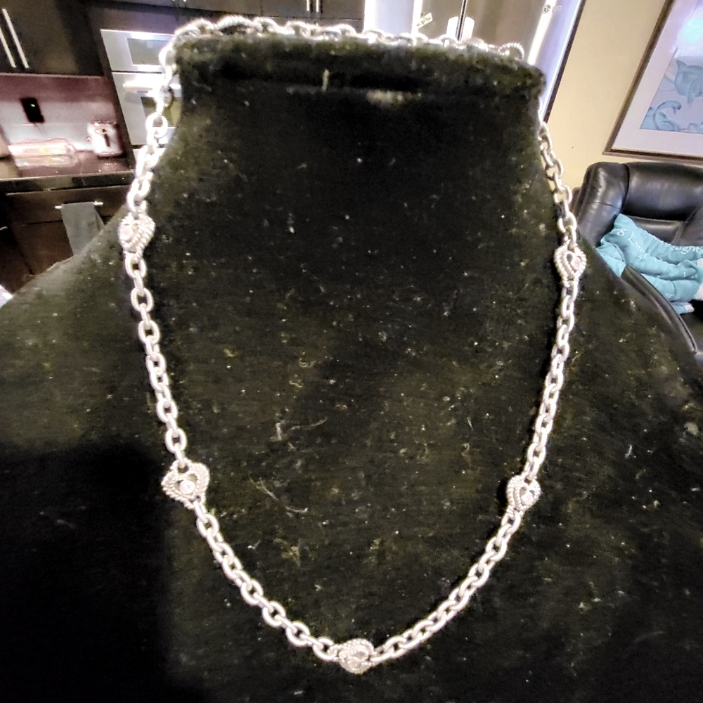 Judith Ripka Sterling Silver 925 Pink Heart CZ Station Necklace 18" - Picture 4 of 8